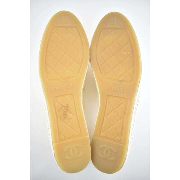 Chanel 20S Beige Ivory Patent Leather CC Logo Espadrille Slip On Ballet Flat 41 - Picture 10 of 10